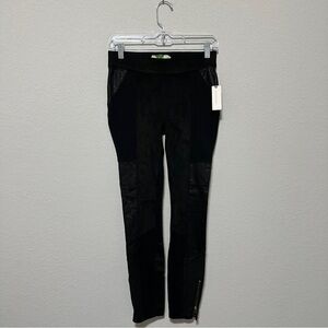Anthropologie Women's Black Faux Leather Pull On Legging Size 25 Pants Ankle Zip
